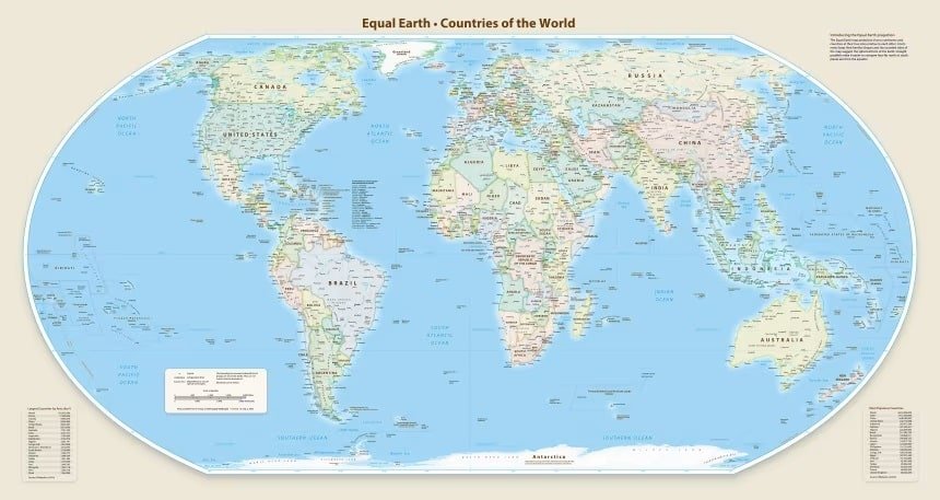 صورة خريطة العالم الجديدة الأمم المتحدة 2026-2027 المعروفة باسم Equal Earth Projection.